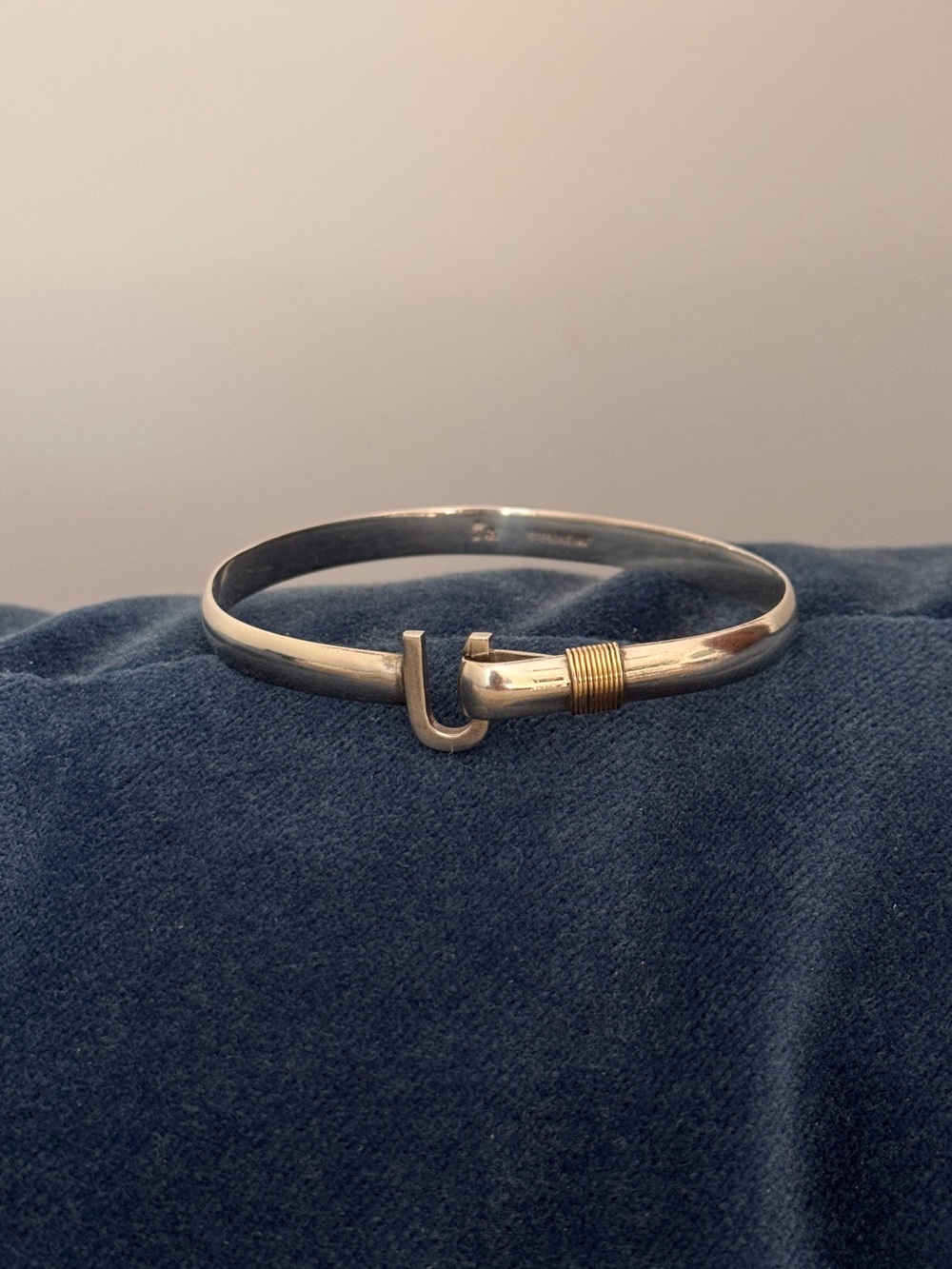 The Hook Company Sterling Silver and 14K Yellow Gold Accent Bangle Bracelet